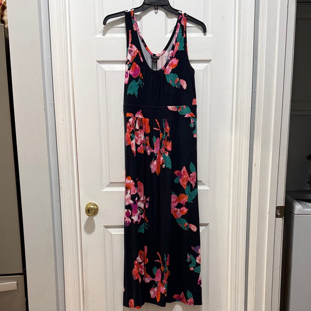 Ann Taylor Black Maxi Dress with Pink and Green Floral Print